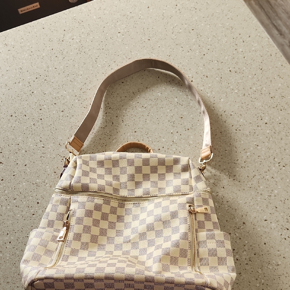 Checkered Beige and White Women's Bag